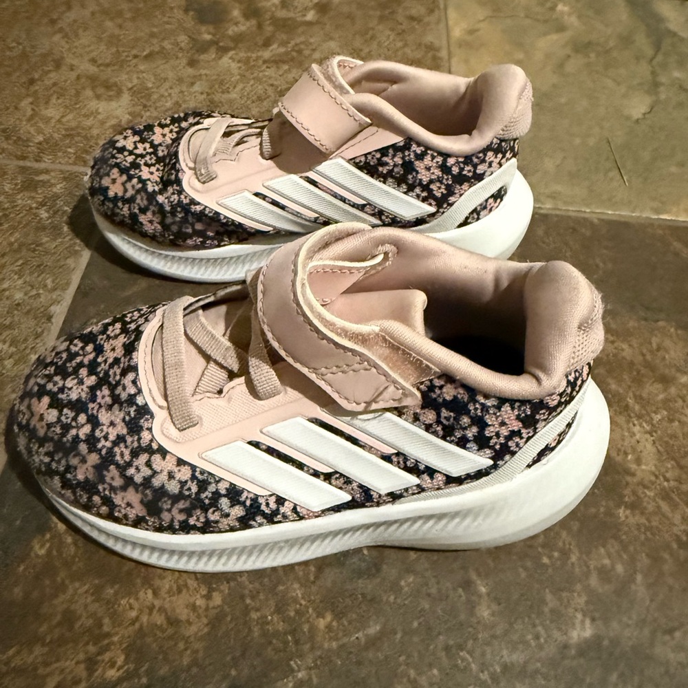 Adidas Kids Sneakers - Black, Pink, and White Floral
